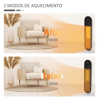 HOMCOM Aquecedor Cerâmico de Torre 1200W/2000W com Controle Remoto Termostato Temporizador de 24h e Sistema Anti-Rolamento para Sala de 20m² 21x21x63,5cm Branco e Preto(m-9)