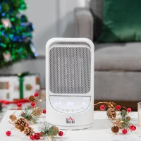 HOMCOM Aquecedor Cerâmico Portátil 2 Níveis de Potência 750W/1500W com Controle Remoto Temporizador de 12h 3 Modos de Aquecimento e Oscilação de 45° Silenciosa Ø15x28cm Branco(m-10)