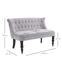 HOMCOM tweezitsbank stoffen bank gestoffeerd zitmeubel loveseat vintage hout grijs(m-3)