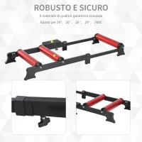 HOMCOM Rullo per Bicicletta Allenamento Fitness da Casa, Portatile Lunghezza Regolabile per Bici Ruote da 26"、28"、29"、700C, 54 × 14.5 × 93-145cm(m-5)