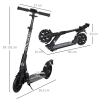 HOMCOM Scooter Tretroller klappbar Leichtbau Aluminium Schwarz 95,5 x 37 x 83-102cm(m-3)