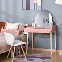 HOMCOM Schminktisch für Schlafzimmer Frisiertisch Kosmetiktisch mit Spiegel Schublade leichter Luxusstil MDF Kiefernholz Rosa 76 x 48 x 123,5 cm(m-10)