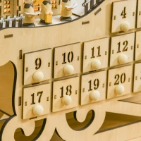 HOMCOM Calendário de Advento de Natal com Luzes LED e 24 Gavetas Decoração de Natal Modelo de Trenó 45x10x31cm Madeira Natural(m-8)