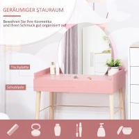 HOMCOM Schminktisch für Schlafzimmer Frisiertisch Kosmetiktisch mit Spiegel Schublade leichter Luxusstil MDF Kiefernholz Rosa 76 x 48 x 123,5 cm(m-4)