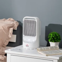 HOMCOM Aquecedor Cerâmico Portátil 2 Níveis de Potência 750W/1500W com Controle Remoto Temporizador de 12h 3 Modos de Aquecimento e Oscilação de 45° Silenciosa Ø15x28cm Branco(m-9)