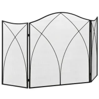 HOMCOM Frente para Lareira Dobrável Proteção para Lareira de 3 Painéis com Dobradiças e Estrutura de Metal Decorativa 126x2x76cm Preto(m-1)