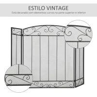 HOMCOM Frente de Lareira Dobrável Frente para Lareira com 3 Painéis Dobradiças Estrutura de Metal e Arame Decorativo 105x80,5cm Preto(m-6)