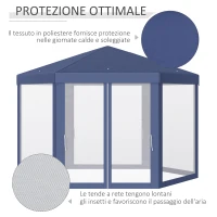 Outsunny Gazebo Esagonale Moderno e Versatile da Giardino in Tessuto e Metallo 2x2m Blu Bianco(m-4)