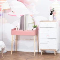 HOMCOM Schminktisch für Schlafzimmer Frisiertisch Kosmetiktisch mit Spiegel Schublade leichter Luxusstil MDF Kiefernholz Rosa 76 x 48 x 123,5 cm(m-2)