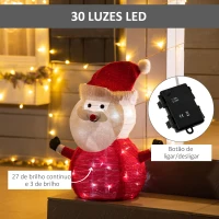 Outsunny Pai Natal de Tecido com Luzes LED Figura Decorativa Luminosa de Natal com Botão de Interruptor para Interior e Exterior Ø30x51cm Preto Branco e Vermelho(m-5)
