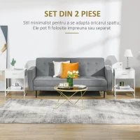 HOMCOM Set din 2 Noptiere Moderne, Noptieră cu Raft și Sertar, Organizatoare de Depozitare pentru Dormitor, Camera de Zi, 45x40x60 cm, Alb(m-4)