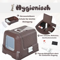 PawHut Katzentoilette mit ausziehbarer Schale, Katzenklo mit Schaufel, Tragbar, PP, Kaffee, 54 x 42 x 41 cm(m-4)