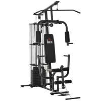 HOMCOM Gym Krachtstation Fitnessstation Multigym Fitnesscentrum Fitnessapparatuur incl. gewichten Latzug Beincurl Metaal PU-kunstleer zwart 150 x 110 x 210 cm