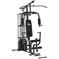 HOMCOM Gym Krachtstation Fitnessstation Multigym Fitnesscentrum Fitnessapparatuur incl. gewichten Latzug Beincurl Metaal PU-kunstleer zwart 150 x 110 x 210 cm(m-1)