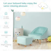 HOMCOM Toddler Chair, 2pcs Kids Sofa Set, Sofa & Ottoman for Bedroom, 3-5 years old, Blue(m-6)