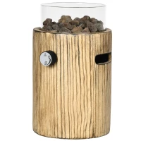 Outsunny gashaard, tafelvuurschaal van 10.000 BTU, draagbare open haard, straalkachel in houtlook met ronde gashaard, lavastenen voor buiten Ø 21,5 x 34,5 cm(m-11)