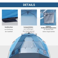 Outsunny Pop up Zelt für 1-2 Personen Campingzelt mit Fenster Polyester Glasfaser Himmelblau 220 x 125 x 130 cm(m-6)