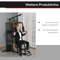 HOMCOM Gym Krachtstation Fitnessstation Multigym Fitnesscentrum Fitnessapparatuur incl. gewichten Latzug Beincurl Metaal PU-kunstleer zwart 150 x 110 x 210 cm(m-6)