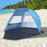 Outsunny Pop up Zelt für 1-2 Personen Campingzelt mit Fenster Polyester Glasfaser Himmelblau 220 x 125 x 130 cm(m-2)