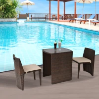 Outsunny 3-tlg. Gartensitzgruppe mit Beistelltisch Rattan Gartenset Polyrattan Metall Braun 66,5 x 51 x 72,5 cm(m-2)