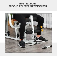 HOMCOM Gym Kraftstation Fitnessstation Multigym Fitnesscenter Fitnessgerät inkl. Gewichten Latzug Beincurl  Metall PU-Kunstleder Weiß 150 x 110 x 210 cm(m-3)
