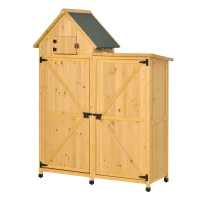 Outsunny Gartenschrank Holz Gartenhaus Gerätehaus Gartenschuppen Doppeltür-Design für den Außenbereich wetterfest 138 x 54,5 x 175 cm Gelb(m-10)