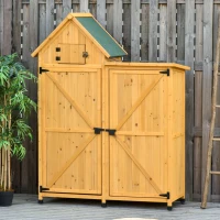 Outsunny Gartenschrank Holz Gartenhaus Gerätehaus Gartenschuppen Doppeltür-Design für den Außenbereich wetterfest 138 x 54,5 x 175 cm Gelb(m-9)