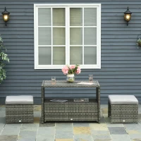 Outsunny 3-in-1 Rattan Lounge Set Doppelsofa Gartentisch mit 2 Hocker Liegesessel Loungegruppe multifunktion kombinierbar Stahl Grau(m-2)