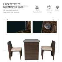 Outsunny 3-tlg. Gartensitzgruppe mit Beistelltisch Rattan Gartenset Polyrattan Metall Braun 66,5 x 51 x 72,5 cm(m-6)