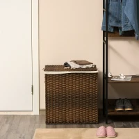 Outsunny Polyrattan Wäschekorb Wäschebox Wäschesammler mit Deckel Wäschesack Griffe faltbar Braun 57 x 34 x 60 cm(m-9)