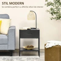Noptiera moderna HOMCOM, dulap de noptiera cu raft cu sertar, dulap de depozitare pentru dormitor, sufragerie, negru(m-4)
