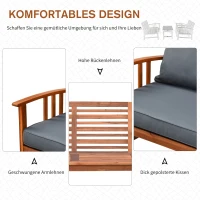 Outsunny 4er-Set Gartenmöbel Holz Sitzgruppe Garnitur Lounge mit Kissen Tisch Sessel Braun 3–4 Personen(m-4)