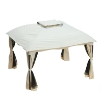 Outsunny Gartenpavillon Pavillon Festzelt Partyzelt Zelt wetterfest mit Moskitonetz Laternhacken Stahl + Polyester Cremeweiß+Schwarz 3x3,65x2,82 m(m-7)