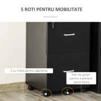 Vinsetto Dulap mobil arhiva cu 2 sertare, cu blocare, dulap de birou din lemn cu roti de blocare pentru A4, Letter, negru(m-5)