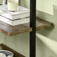 HOMCOM Leiterregal im Industrie-Design 5 Regale 60 cm x 30 cm x 184,5 cm Metall Holzwerkstoff Braun+ Schwarz(m-7)