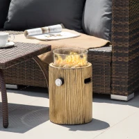 Outsunny gashaard, tafelvuurschaal van 10.000 BTU, draagbare open haard, straalkachel in houtlook met ronde gashaard, lavastenen voor buiten Ø 21,5 x 34,5 cm(m-10)