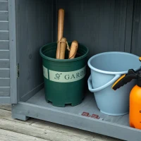 Outsunny Gartenschrank Holz Gerätehaus Geräteschuppen Geräteschrank Holzhütte Pultdach Bitumenpappe Lamellentüren Grau 87 x 46,5 x 160 cm(m-5)