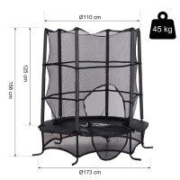 HOMCOM Trampolin für Kinder Gartentrampolin mit Sicherheitsnetz Randabdeckung Gummiseil gepolstert Stahl Schwarz Ø163 cm bis 45 kg(m-3)