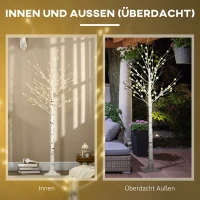 HOMCOM Sztuczne Drzewo, Brzoza z Oświetleniem LED, Ciepły Biały, Realistyczna Biała Kora, 22 x 22 x 180 cm(m-7)