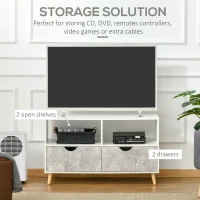 HOMCOM TV Unit for TVs up to 42", TV Stand Cabinet with 2 Open Shelves, 2 Drawers and Wooden Legs, Modern Entertainment Unit for Living Room, Grey(m-4)