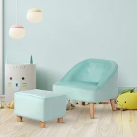 HOMCOM Toddler Chair, 2pcs Kids Sofa Set, Sofa & Ottoman for Bedroom, 3-5 years old, Blue(m-12)