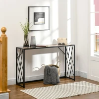 HOMCOM Consola 120cm, masa canapea industriala cu cadru metalic pentru sufragerie, hol, maro(m-2)