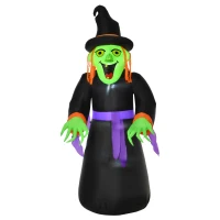 HOMCOM Aufblasbare Hexen Hexenkessel Figur Luftfigur Halloween Deko mit LED Beleuchtung Polyester Schwarz 100 x 100x 252 cm(m-1)