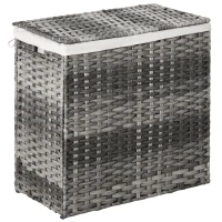 Outsunny Polyrattan Wäschekorb Wäschebox Wäschesammler mit Deckel Wäschesack Griffe faltbar Grau 57 x 34 x 60 cm(m-1)