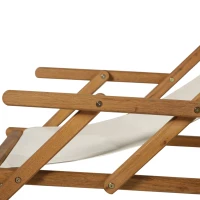 Outsunny Sonnenliege Gartenliege Relaxliege verstellbar Liegestuhl Relaxsessel Gartenmöbel mit Sonnendach Hocker Akazie + Polyester Natur+Weiß 126 x 70 x 94cm(m-9)