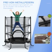 HOMCOM Trampolin für Kinder Gartentrampolin mit Sicherheitsnetz Randabdeckung Gummiseil gepolstert Stahl Schwarz Ø163 cm bis 45 kg(m-4)