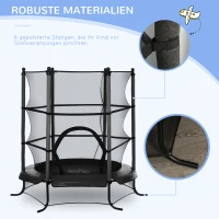 HOMCOM Trampolin für Kinder Gartentrampolin mit Sicherheitsnetz Randabdeckung Gummiseil gepolstert Stahl Schwarz Ø163 cm bis 45 kg(m-5)