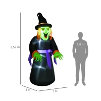 HOMCOM Aufblasbare Hexen Hexenkessel Figur Luftfigur Halloween Deko mit LED Beleuchtung Polyester Schwarz 100 x 100x 252 cm(m-3)