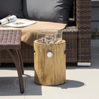 Outsunny gashaard, tafelvuurschaal van 10.000 BTU, draagbare open haard, straalkachel in houtlook met ronde gashaard, lavastenen voor buiten Ø 21,5 x 34,5 cm(m-9)