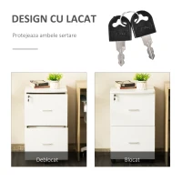 Vinsetto Dulap mobil pentru dosare cu 2 sertare, cu blocare, dulap de birou din lemn cu roti de blocare pentru A4, Letter, alb(m-4)